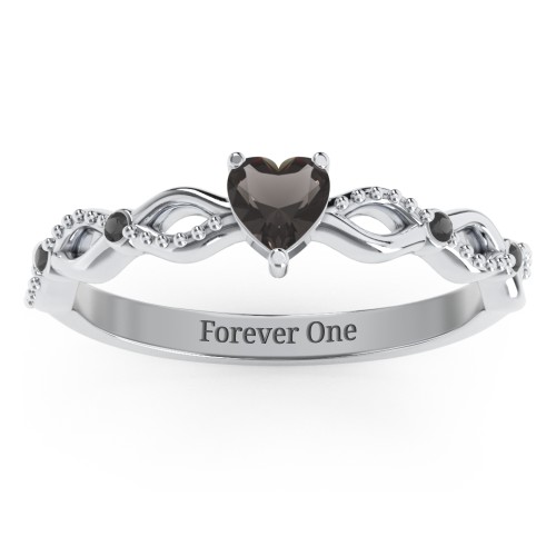 Twisted Vine Gemstone Heart Promise Ring with Accent Stones