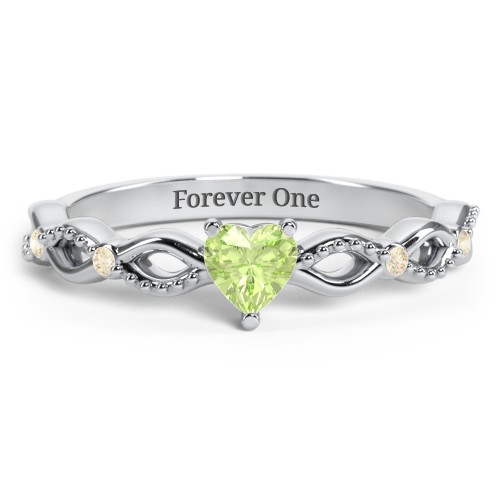 Twisted Vine Gemstone Heart Promise Ring with Accent Stones – Sterling Silver with Peridot and Fancy Yellow Premium Zirconia