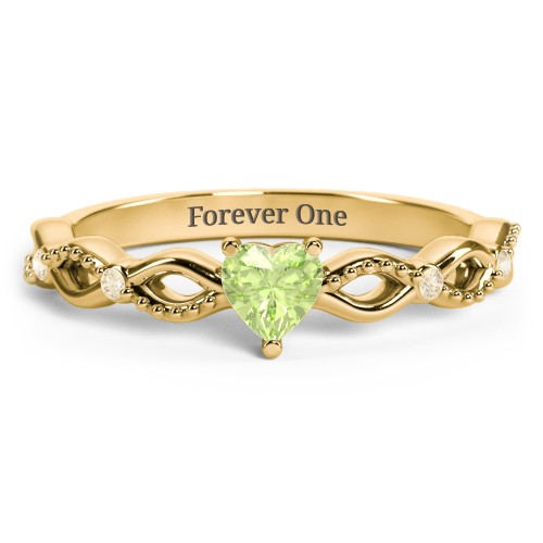 Twisted Vine Gemstone Heart Promise Ring with Accent Stones – 18K Gold Plated Silver with Peridot and Fancy Yellow Premium Zirconia