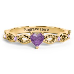 Twisted Vine Gemstone Heart Promise Ring with Accent Stones in 18K Gold Plated Silver with Amethyst and Amethyst Premium Zirconia