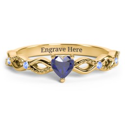 Twisted Vine Gemstone Heart Promise Ring with Accent Stones in 18K Gold Plated Silver with Blue Sapphire and Fancy Blue Premium Zirconia
