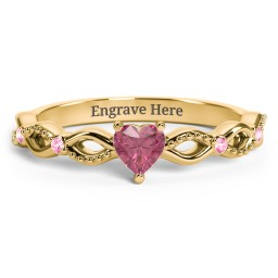 Twisted Vine Gemstone Heart Promise Ring with Accent Stones in 18K Gold Plated Silver with Pink Tourmaline and Fancy Pink Premium Zirconia