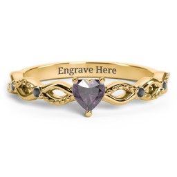 Twisted Vine Gemstone Heart Promise Ring with Accent Stones in 18K Gold Plated Silver with Alexandrite and Black Premium Zirconia