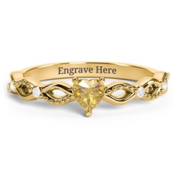 Twisted Vine Gemstone Heart Promise Ring with Accent Stones in 18K Gold Plated Silver with Citrine and White Premium Zirconia