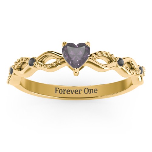 Twisted Vine Gemstone Heart Promise Ring with Accent Stones – 18K Gold Plated Silver with Alexandrite and Black Premium Zirconia