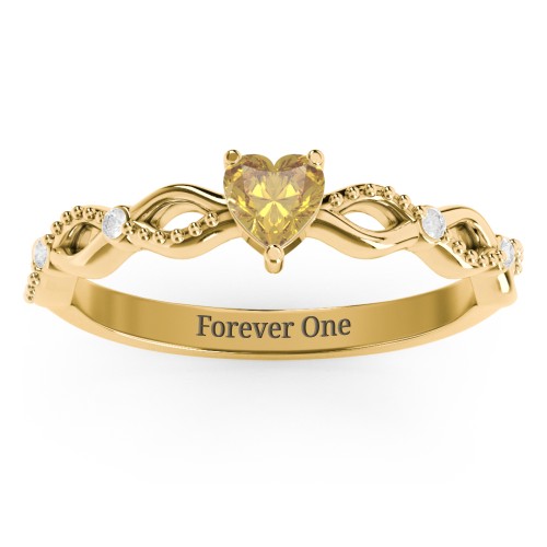 Twisted Vine Gemstone Heart Promise Ring with Accent Stones – 18K Gold Plated Silver with Citrine and White Premium Zirconia