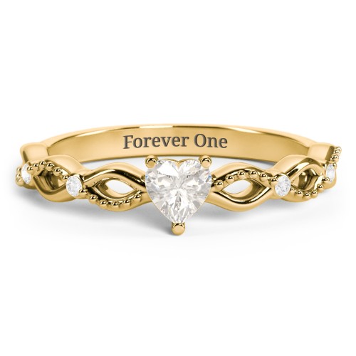 Twisted Vine Gemstone Heart Promise Ring with Accent Stones – 18K Gold Plated Silver with Cubic Zirconia and White Premium Zirconia