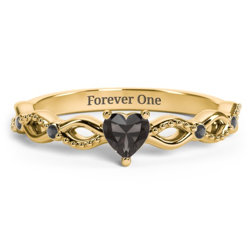 Twisted Vine Gemstone Heart Promise Ring with Accent Stones – 18K Gold Plated Silver with Smokey Quartz and Black Premium Zirconia