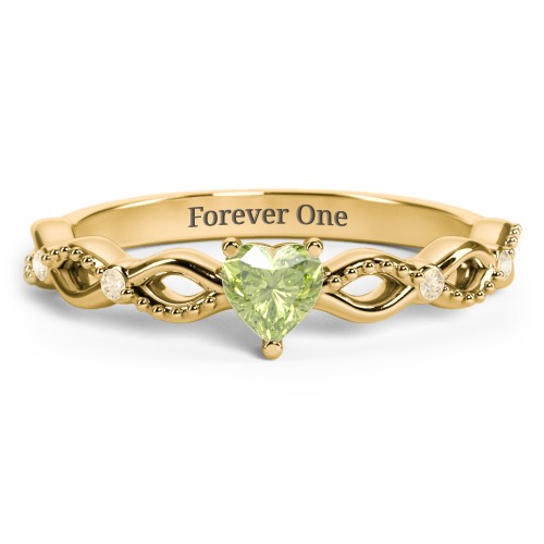 Twisted Vine Gemstone Heart Promise Ring with Accent Stones – 18K Gold Plated Silver with Peridot and Fancy Yellow Premium Zirconia