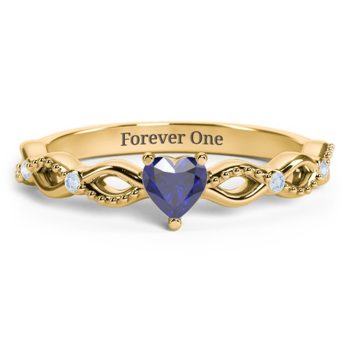 Twisted Vine Gemstone Heart Promise Ring with Accent Stones – 18K Gold Plated Silver with Blue Sapphire and Fancy Blue Premium Zirconia