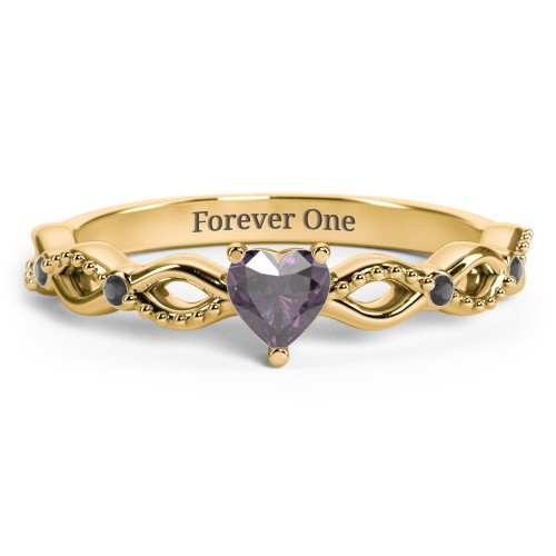 Twisted Vine Gemstone Heart Promise Ring with Accent Stones – 18K Gold Plated Silver with Alexandrite and Black Premium Zirconia