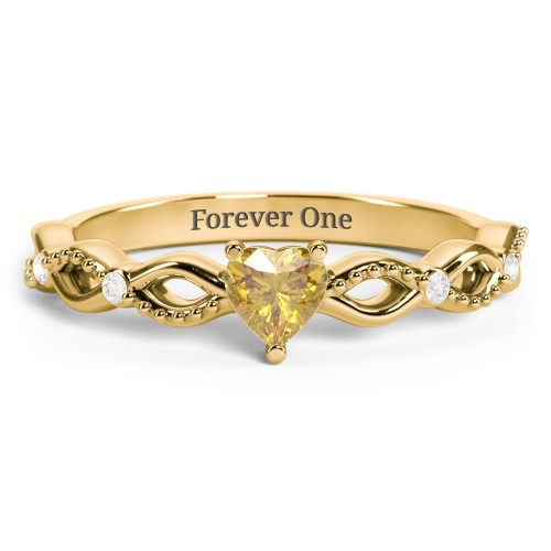 Twisted Vine Gemstone Heart Promise Ring with Accent Stones – 18K Gold Plated Silver with Citrine and White Premium Zirconia