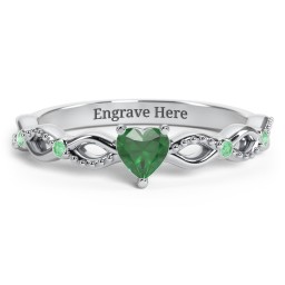 Twisted Vine Gemstone Heart Promise Ring with Accent Stones in 925 Sterling Silver with Emerald and Green Premium Zirconia
