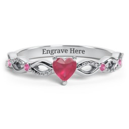 Twisted Vine Gemstone Heart Promise Ring with Accent Stones in 925 Sterling Silver with Ruby and Red Premium Zirconia