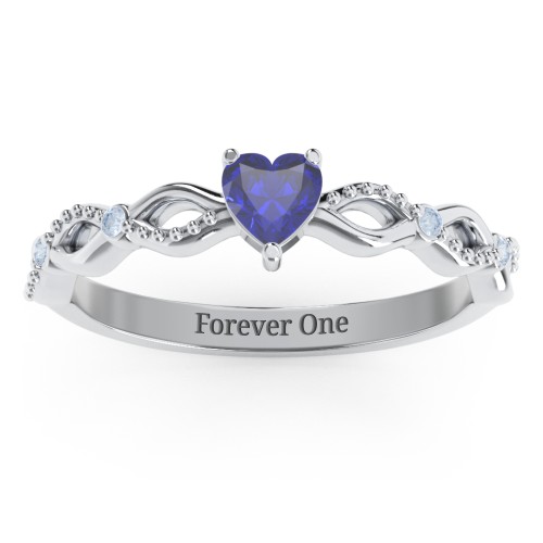 Twisted Vine Gemstone Heart Promise Ring with Accent Stones – Sterling Silver with Blue Sapphire and Fancy Blue Premium Zirconia