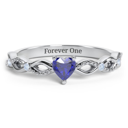 Twisted Vine Gemstone Heart Promise Ring with Accent Stones – Sterling Silver with Blue Sapphire and Fancy Blue Premium Zirconia