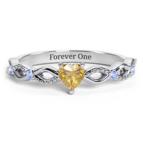 Twisted Vine Gemstone Heart Promise Ring with Accent Stones – Sterling Silver with Citrine and Fancy Blue Premium Zirconia