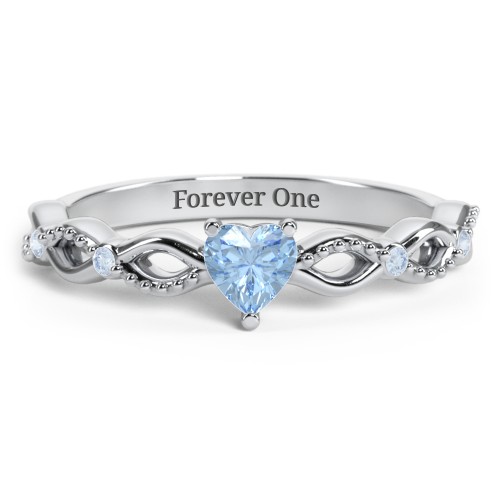 Twisted Vine Gemstone Heart Promise Ring with Accent Stones – Sterling Silver with Blue Topaz and Fancy Blue Premium Zirconia
