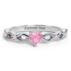 Twisted Vine Gemstone Heart Promise Ring with Accent Stones – 10K White Gold with Pink Tourmaline and Fancy Pink Premium Zirconia