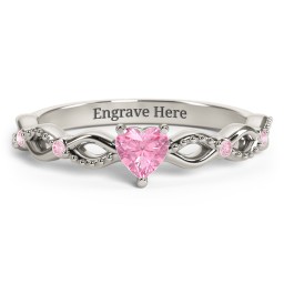 Twisted Vine Gemstone Heart Promise Ring with Accent Stones in 10K Solid White Gold with Pink Tourmaline and Fancy Pink Premium Zirconia
