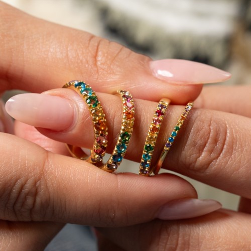 Rainbow Stackable Ring - 3mm – Sterling Silver with Topaz - Rainbow