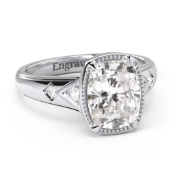 Elongated Cushion "Golden Era" Ring with Birthstones in 925 Sterling Silver with Cubic Zirconia and White Premium Zirconia