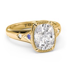 Elongated Cushion "Golden Era" Ring with Birthstones – 10K White Gold with Cubic Zirconia, Blue Sapphire, and White Premium Zirconia