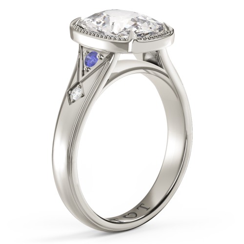 Elongated Cushion "Golden Era" Ring with Birthstones – 10K White Gold with Cubic Zirconia, Blue Sapphire, and White Premium Zirconia