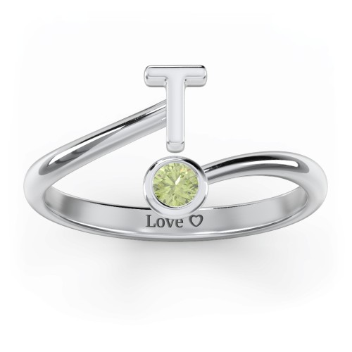 Initial & Birthstone Bypass Ring