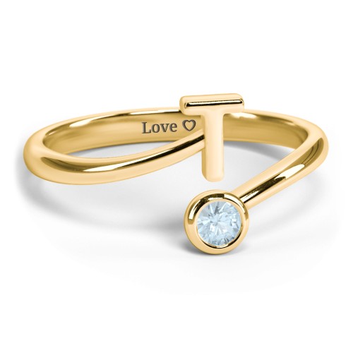 Initial & Birthstone Bypass Ring