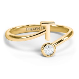 Initial & Birthstone Bypass Ring in 18K Gold Plated Silver with Aquamarine