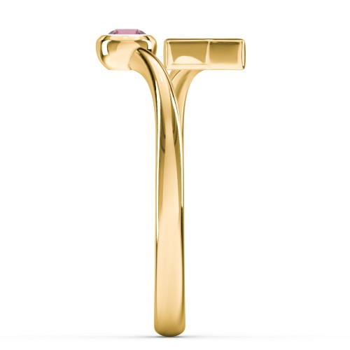 Initial & Birthstone Bypass Ring – 18K Gold Plated Silver with Pink Tourmaline