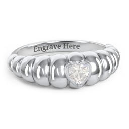 Croissant Dome Ring with Heart Gemstone in 925 Sterling Silver with Cubic Zirconia