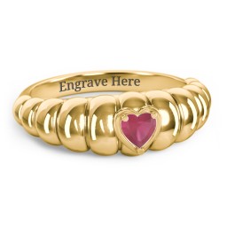Croissant Dome Ring with Heart Gemstone in 18K Gold Plated Silver with Ruby