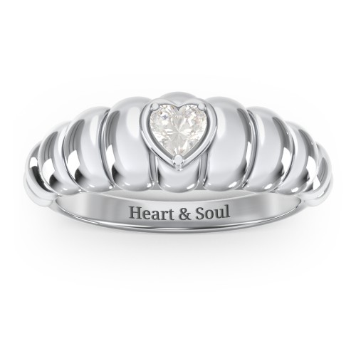Croissant Dome Ring with Heart Gemstone – Sterling Silver with Cubic Zirconia