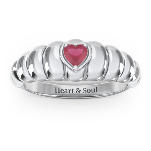 Croissant Dome Ring with Heart Gemstone