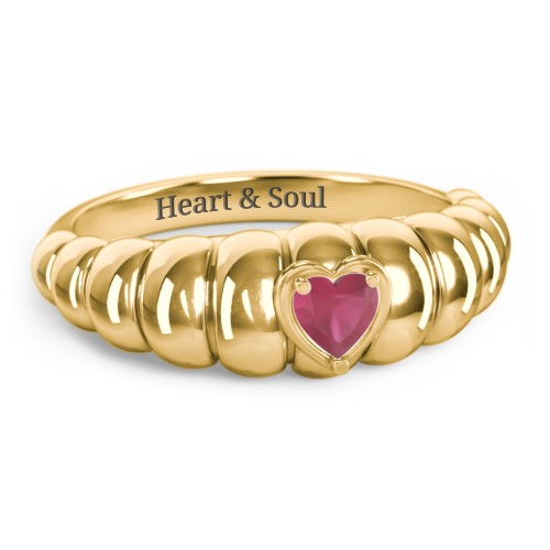 Croissant Dome Ring with Heart Gemstone – 18K Gold Plated Silver with Ruby