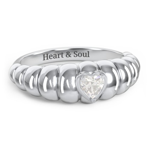 Croissant Dome Ring with Heart Gemstone – Sterling Silver with Cubic Zirconia