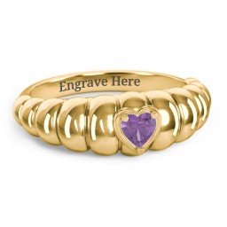 Croissant Dome Ring with Heart Gemstone in 18K Gold Plated Silver with Amethyst