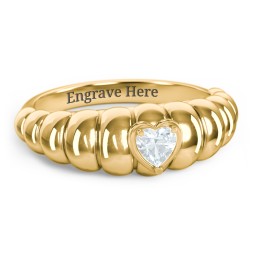 Croissant Dome Ring with Heart Gemstone in 18K Gold Plated Silver with Aquamarine