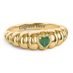 Croissant Dome Ring with Heart Gemstone in 18K Gold Plated Silver with Emerald