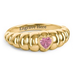 Croissant Dome Ring with Heart Gemstone in 18K Gold Plated Silver with Pink Tourmaline