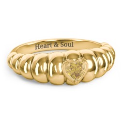 Croissant Dome Ring with Heart Gemstone in 18K Gold Plated Silver with Citrine