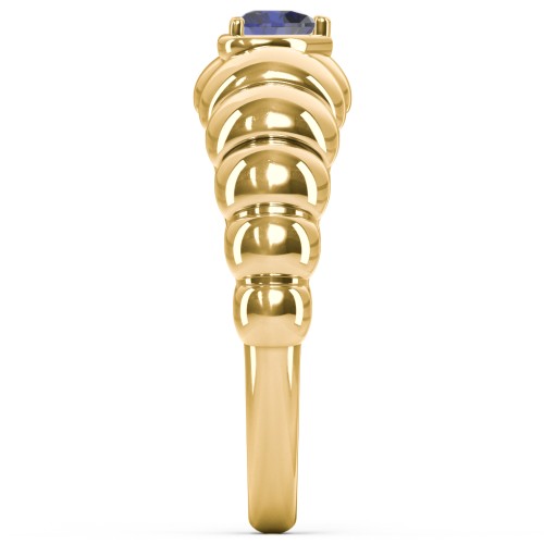 Croissant Dome Ring with Heart Gemstone – 18K Gold Plated Silver with Blue Sapphire