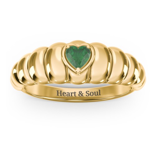 Croissant Dome Ring with Heart Gemstone – 18K Gold Plated Silver with Emerald