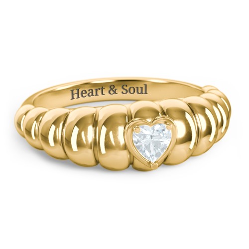 Croissant Dome Ring with Heart Gemstone – 18K Gold Plated Silver with Aquamarine