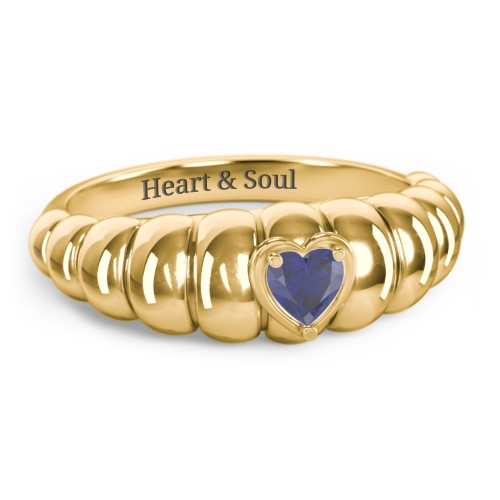 Croissant Dome Ring with Heart Gemstone – 18K Gold Plated Silver with Blue Sapphire