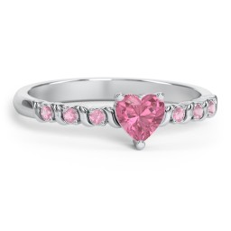 Solitaire Heart Gemstone Ring with Side Accent Stones