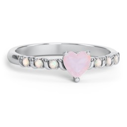 Solitaire Heart Gemstone Ring with Side Accent Stones