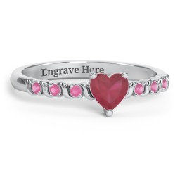 Solitaire Heart Gemstone Ring with Side Accent Stones